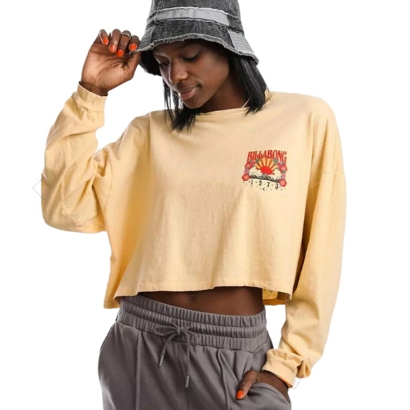 NWT Billabong Womens Raffia Beach Boyfriend Gypsy Crop Long Sleeve Top sz Large - Picture 2 of 11